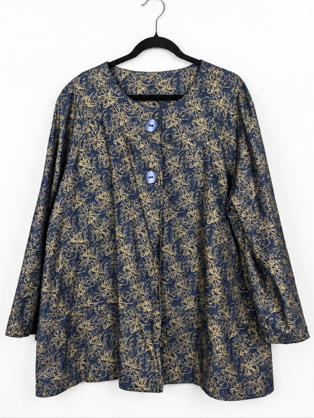 Vintage 90s Denim Gold Floral Art to Wear Swing Jacket Lagenlook 2X Handmade
